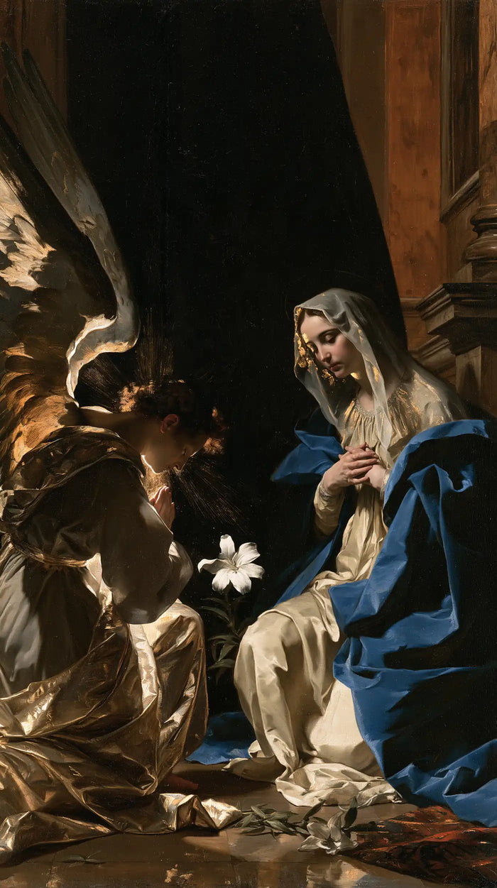 L’Annonciation — Le Drapé bleu sous la tenture haute