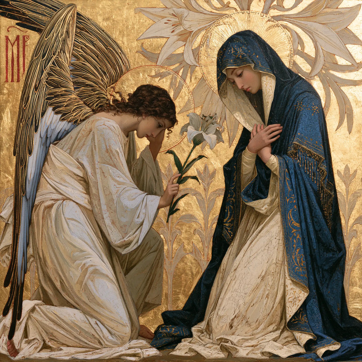 the Annunciation in a contemporary Byzantine icon in Contemporary Byzantine style, square Christian artwork no. 9