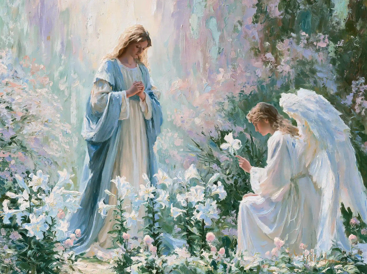 Annunciation in a Rose and Lavender Garden – Impressionist Art · Landscape
