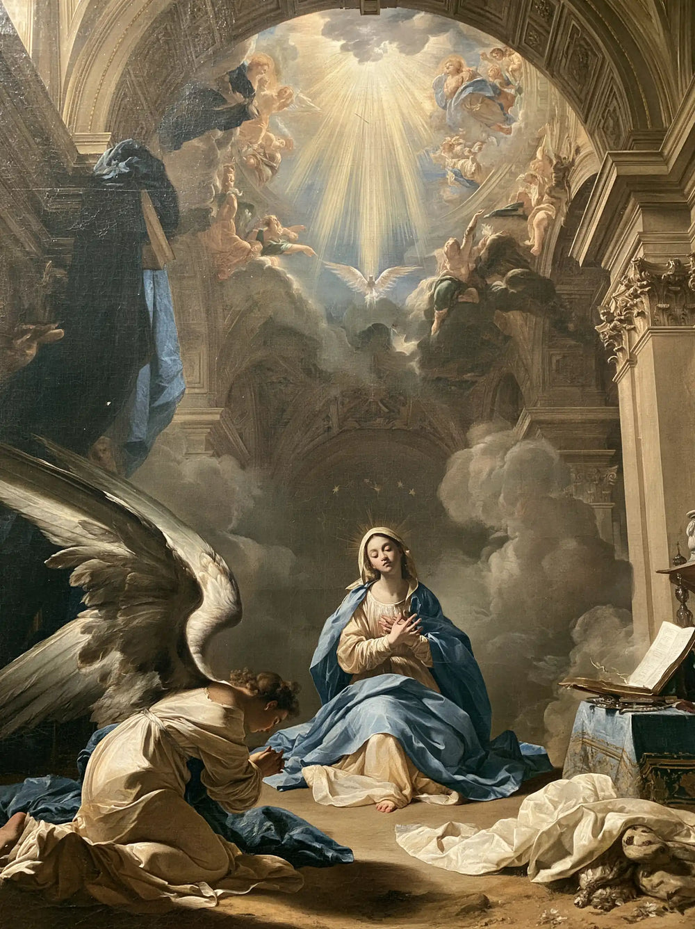 the Annunciation in a monumental sacred view in Sacred Monumental View style, portrait Christian artwork no. 11