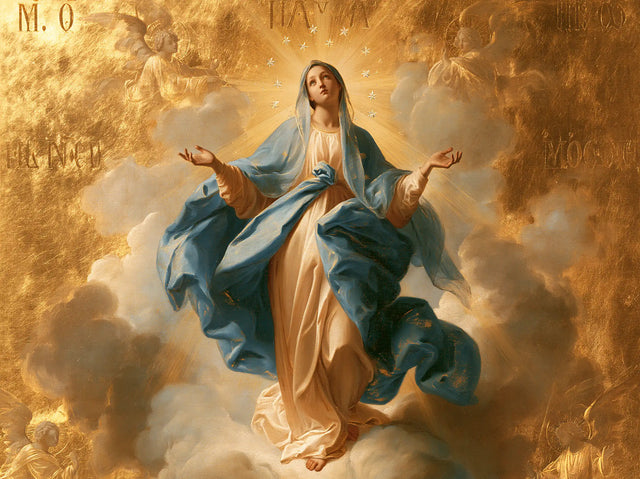 L’Assomption de Marie — Le Geste bleu sur l’or patiné