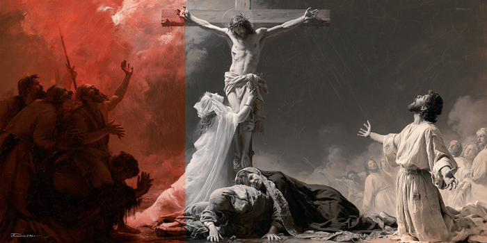 La Crucifixion — Le Calvaire entre le rouge et la cendre