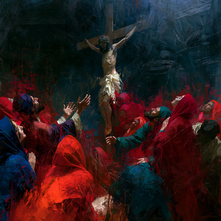 La Crucifixion — Les Voiles rouges tournés vers la hauteur