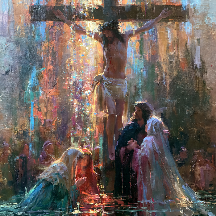 La Crucifixion — Le Voile blanc parmi les ombres irisées