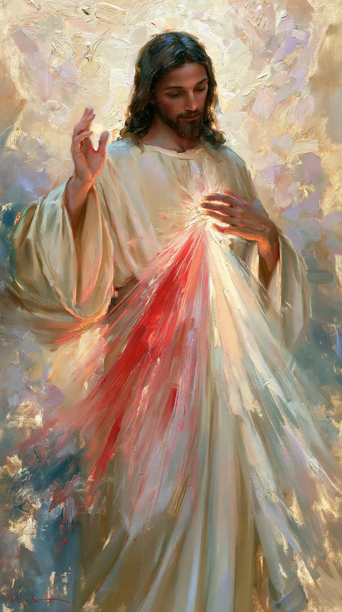 Jésus de la Miséricorde divine — L’Inclinaison dans les lueurs lilas