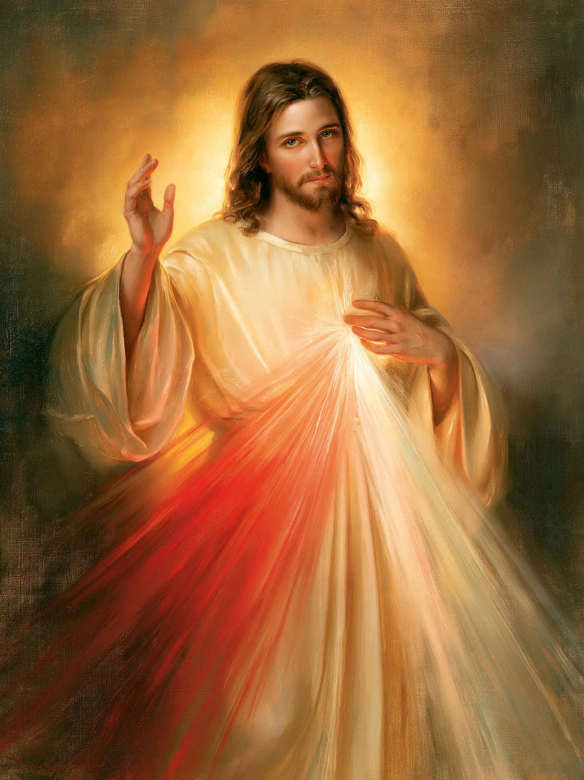 Jésus de la Miséricorde divine — Le Cœur aux deux rivières de lumière