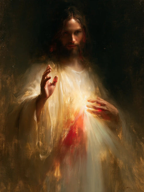 Divine Mercy Jesus as a source of sacred light in Jesus as Divine Light style, portrait Christian artwork no. 2