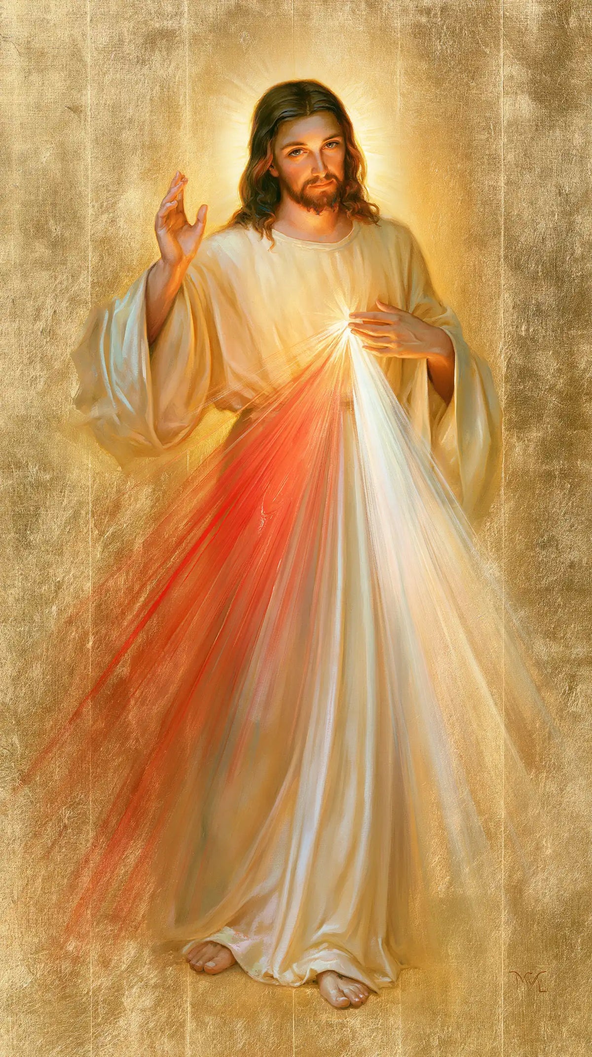 Jésus de la Miséricorde divine — La Robe blanche dans l’or pâle