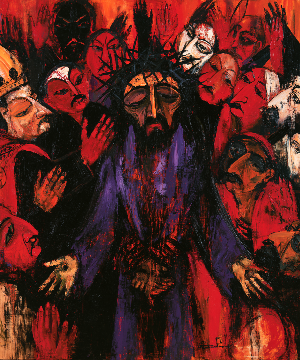 Ecce Homo — Les Paumes ouvertes dans la plainte rouge
