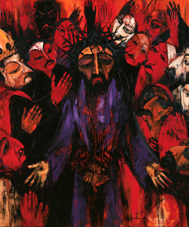 Ecce Homo — Les Paumes ouvertes dans la plainte rouge