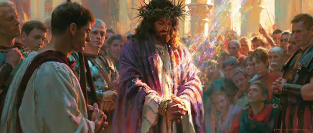 Ecce Homo — Les Mains liées sous la trouée irisée
