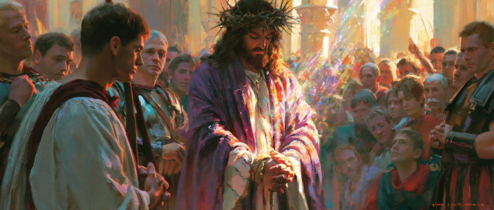 Ecce Homo — Les Mains liées sous la trouée irisée