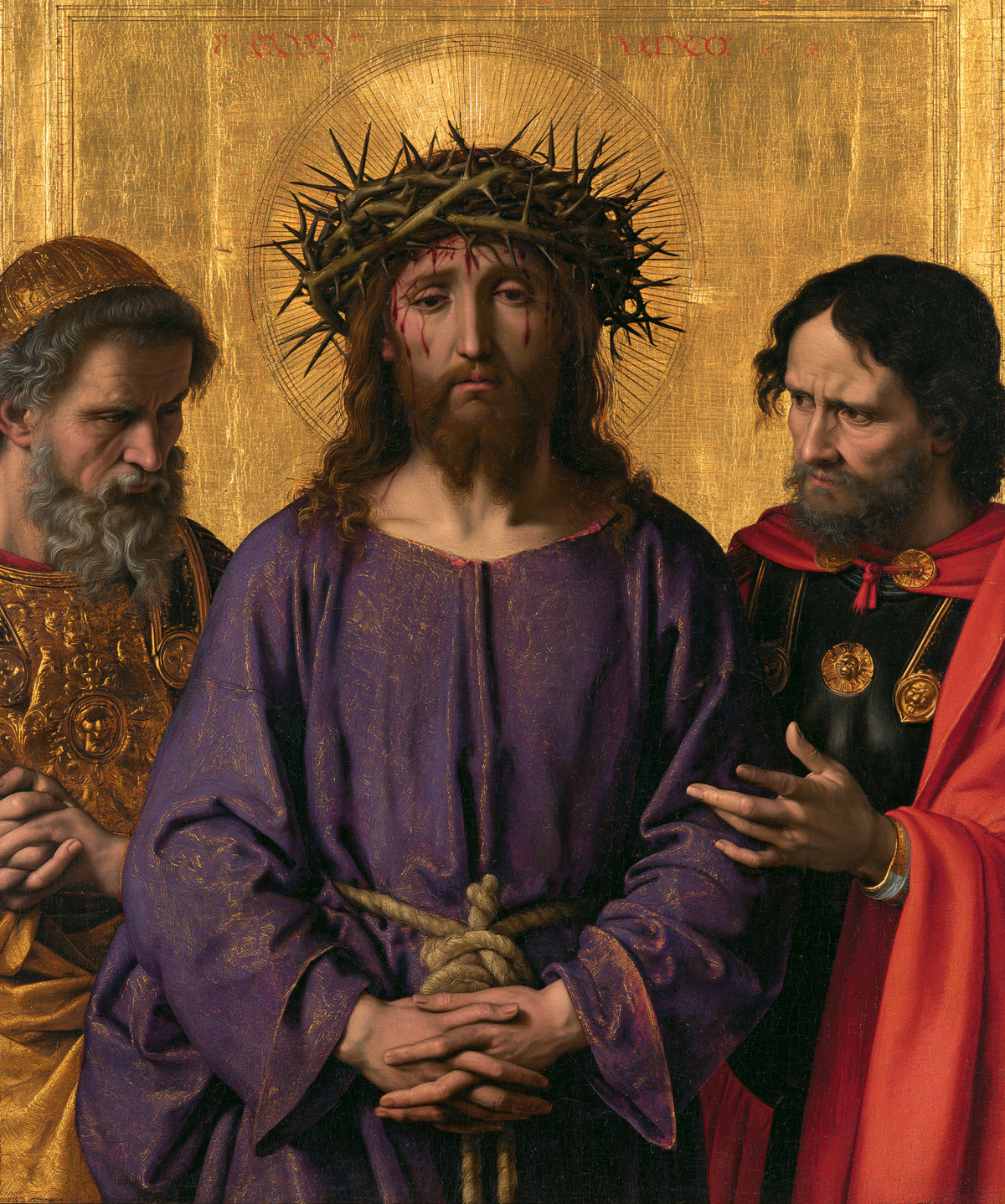 Ecce Homo — Les Doigts serrés devant le manteau écarlate