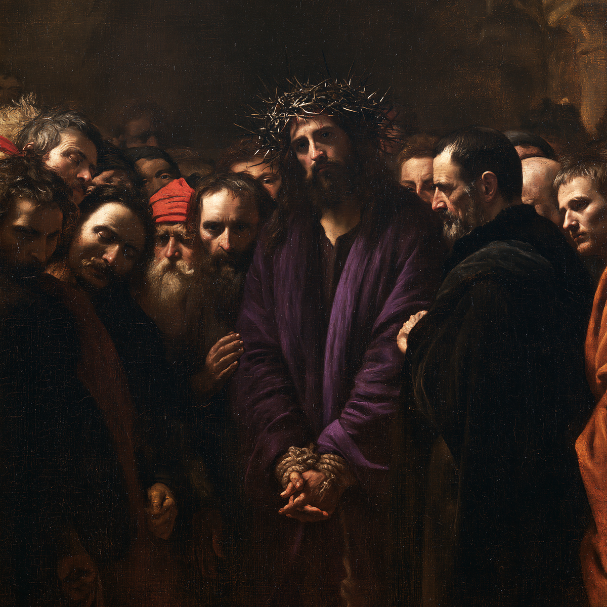 Ecce Homo — Les Mains serrées dans le cercle brun