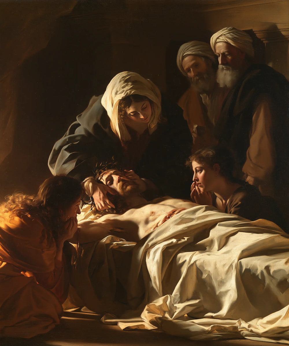 Entombment of Jesus Christ in Intimate Mourning style, portrait Christian artwork no. 13