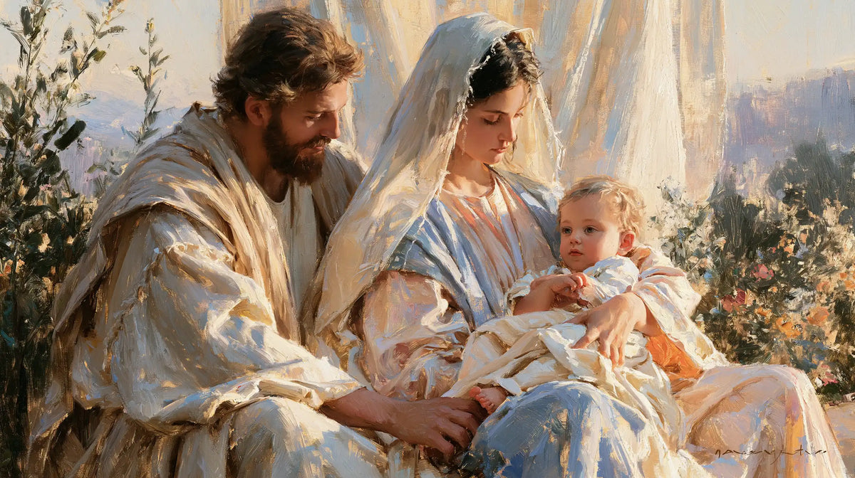 La Sainte Famille — L’Enfant au jardin des fleurs pâles