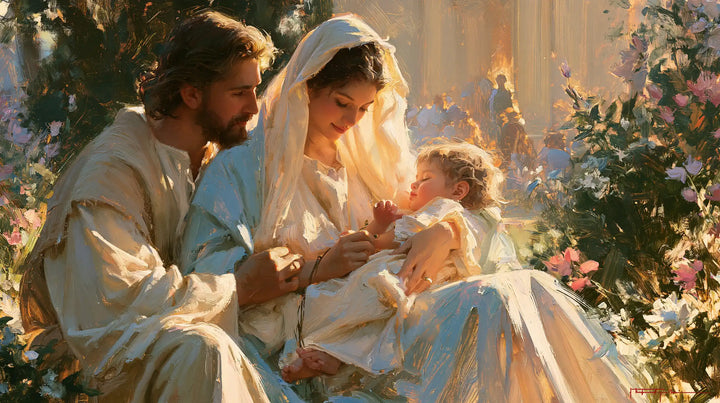 La Sainte Famille — Le Petit geste dans la lumière chaude