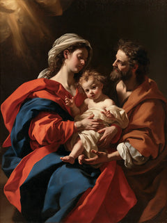 La Sainte Famille — L’Enfant dans l’écrin rouge et bleu