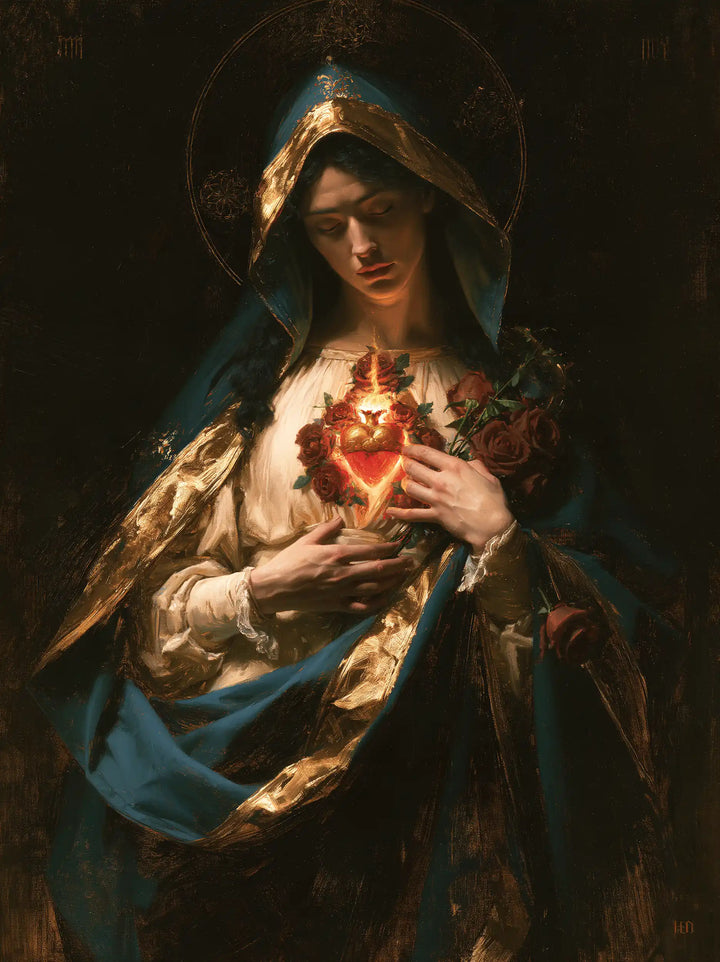 Le Cœur immaculé de Marie — Le Regard baissé sur la rose ardente