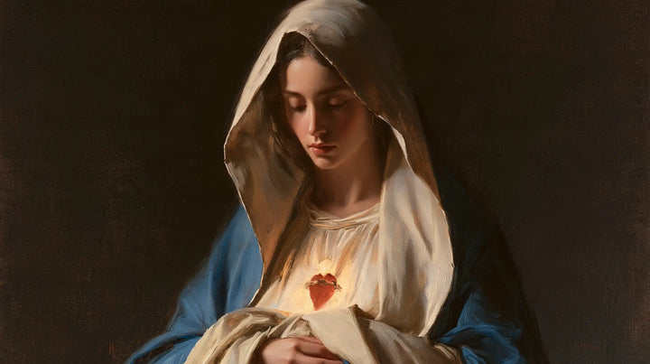 Le Cœur immaculé de Marie — Le Rouge solitaire au-dessus du drapé clair