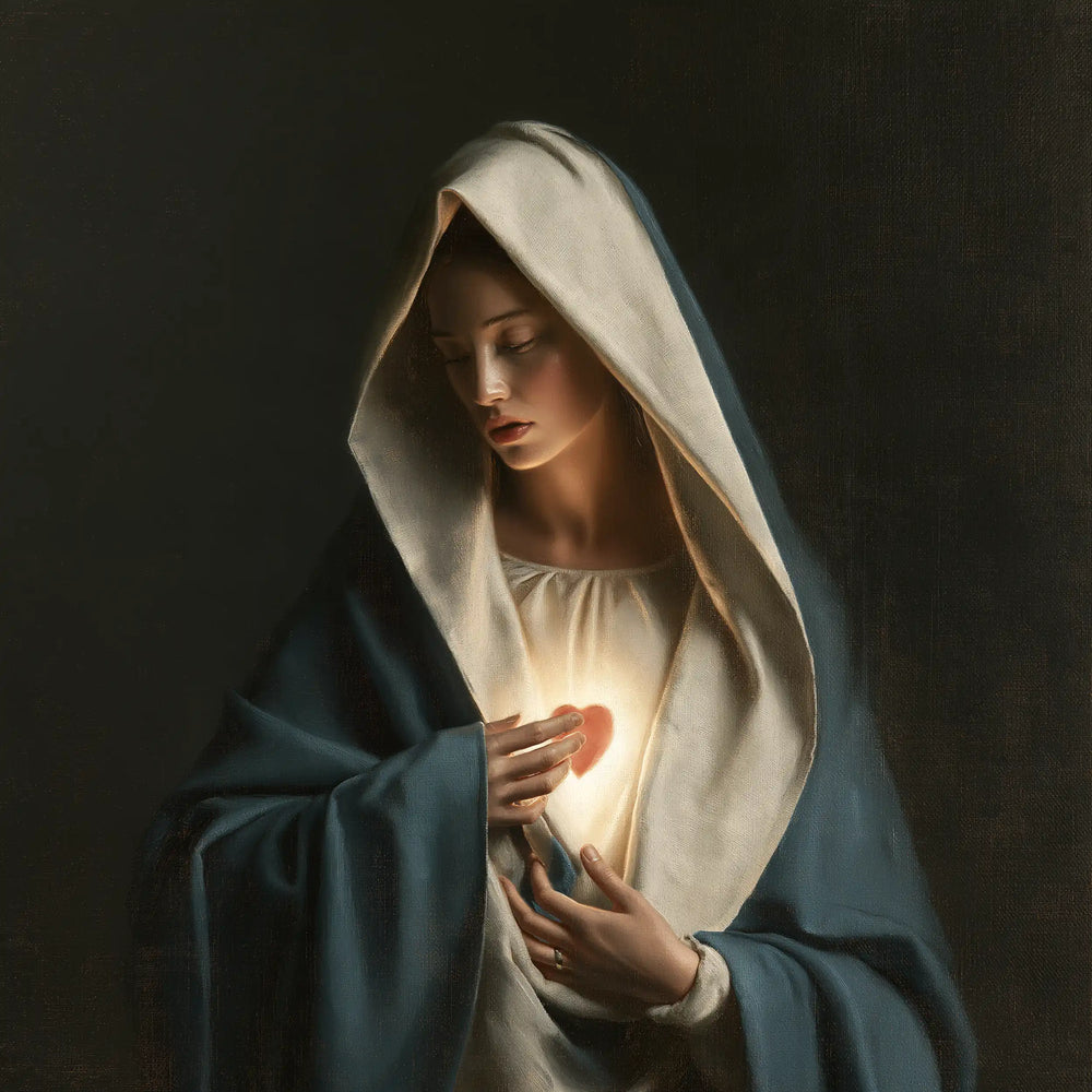 the Immaculate Heart of Mary in a minimalist composition in Contemporary Minimalism style, square Christian artwork no. 3