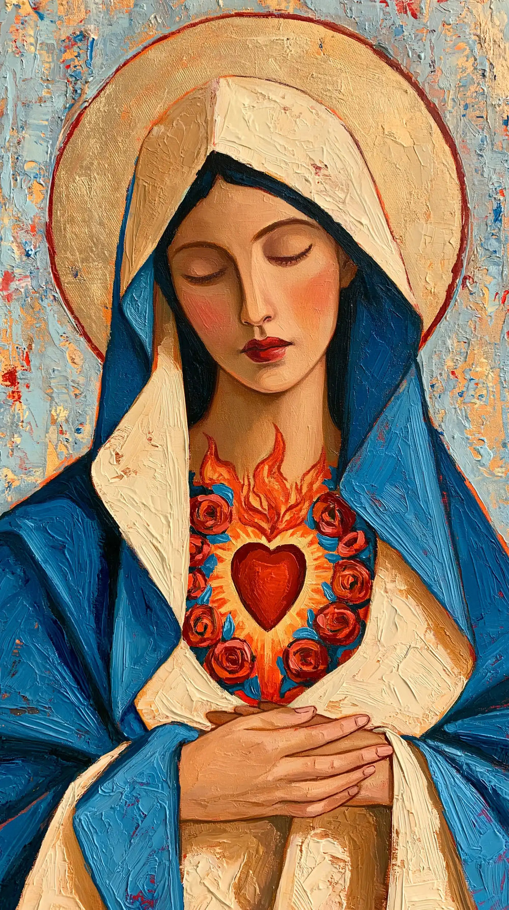 the Immaculate Heart of Mary in an expressionist composition in Expressionist style, portrait Christian artwork no. 4