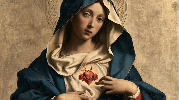 Le Cœur immaculé de Marie — Les Trois Roses sous le voile replié