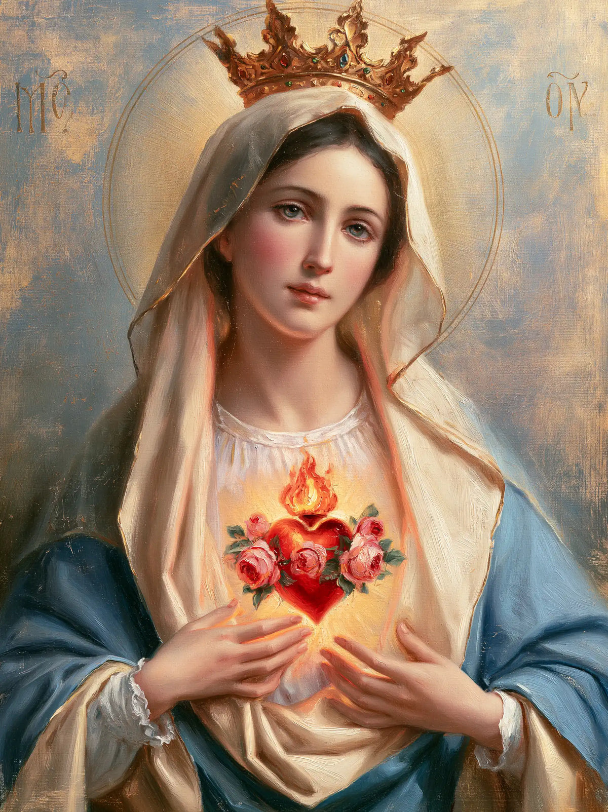 Le Cœur immaculé de Marie — La Couronne haute et les roses roses