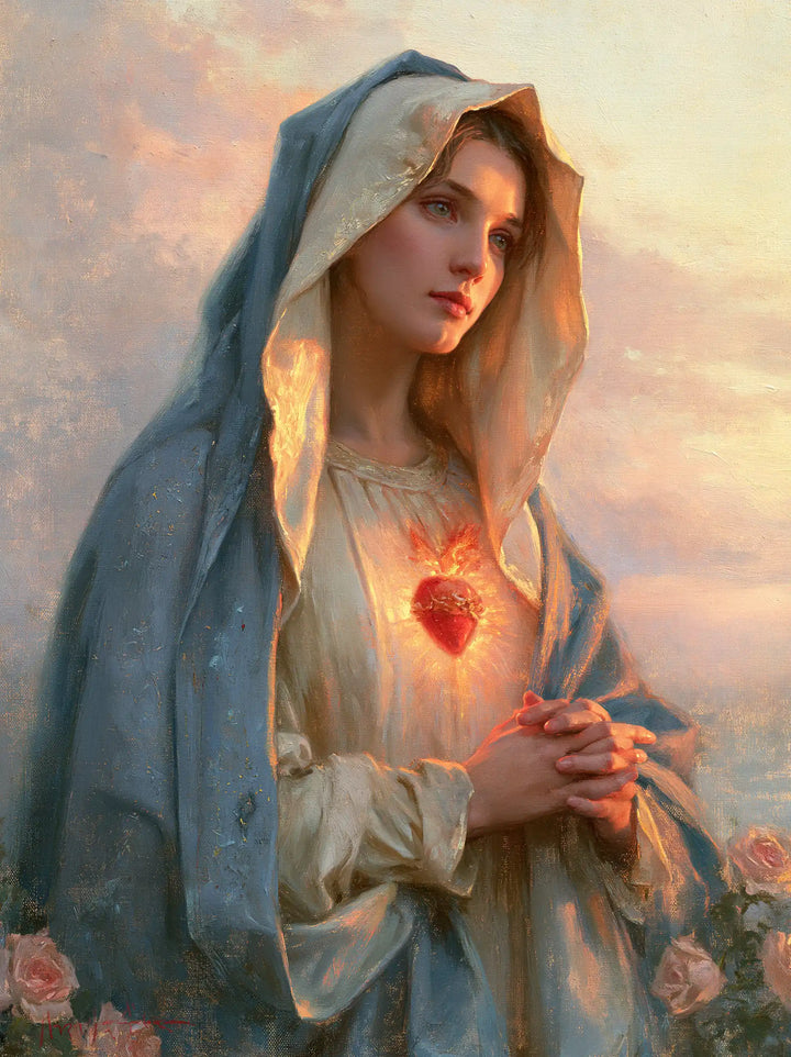 Le Cœur immaculé de Marie — Les Mains jointes devant le ciel nacré
