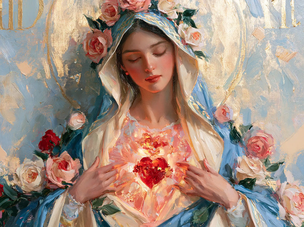 the Immaculate Heart of Mary in an impressionist atmosphere in Impressionist style, landscape Christian artwork no. 10