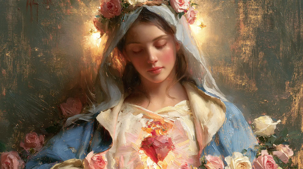 the Immaculate Heart of Mary in an impressionist atmosphere in Impressionist style, landscape Christian artwork no. 17