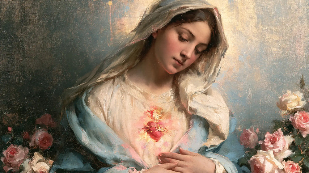 the Immaculate Heart of Mary in an impressionist atmosphere in Impressionist style, landscape Christian artwork no. 18