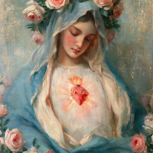 the Immaculate Heart of Mary in an impressionist atmosphere in Impressionist style, square Christian artwork no. 6