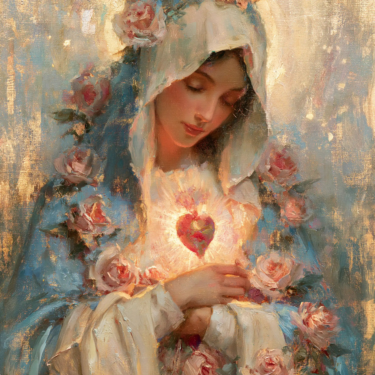 the Immaculate Heart of Mary in an impressionist atmosphere in Impressionist style, square Christian artwork no. 7