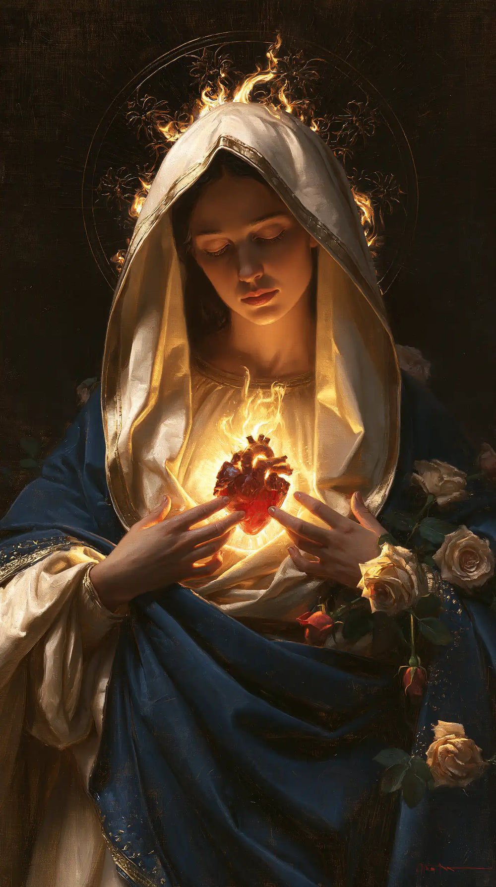 Mary and her Immaculate Heart surrounded by divine light in Mary as Divine Light style, portrait Christian artwork no. 2