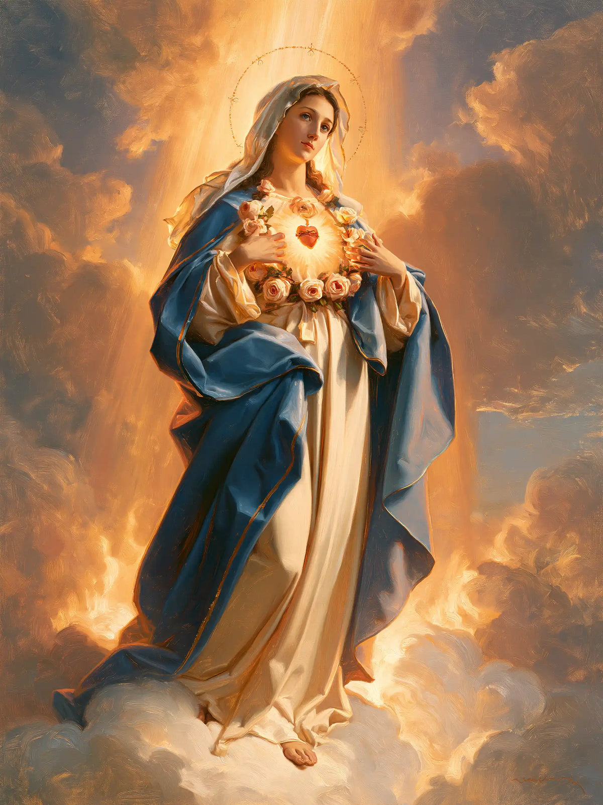 Le Cœur immaculé de Marie — Le Cœur fleuri entre les mains élevées