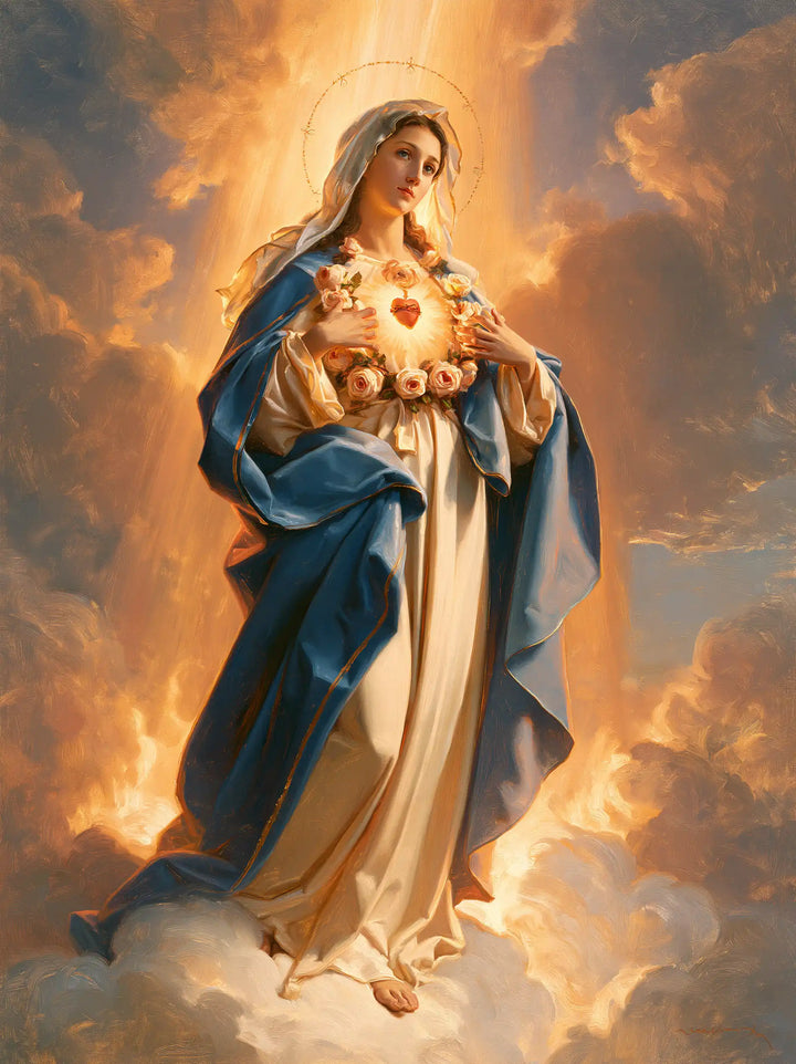 Le Cœur immaculé de Marie — Le Cœur fleuri entre les mains élevées