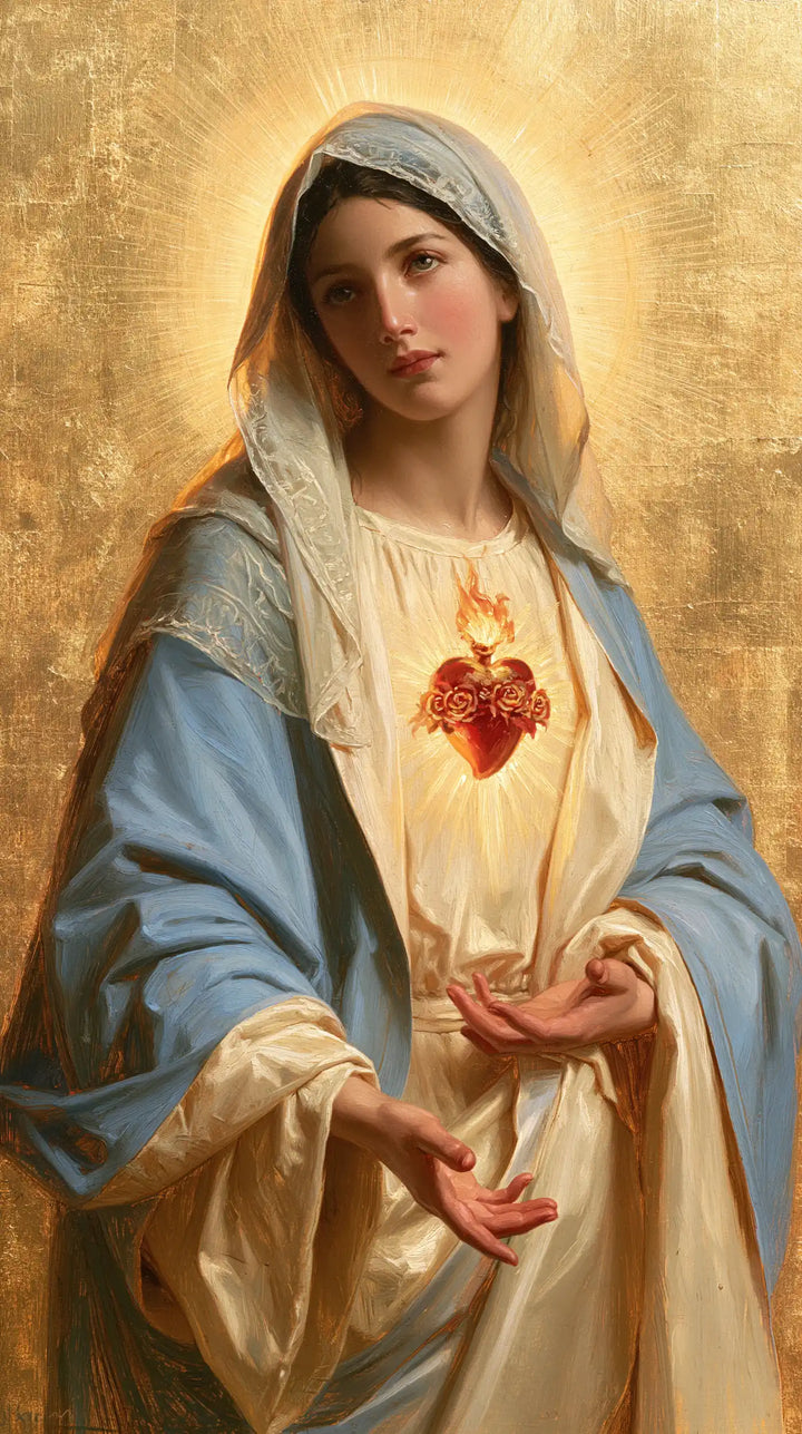 Le Cœur immaculé de Marie — Les Paumes décalées sous le cœur clair