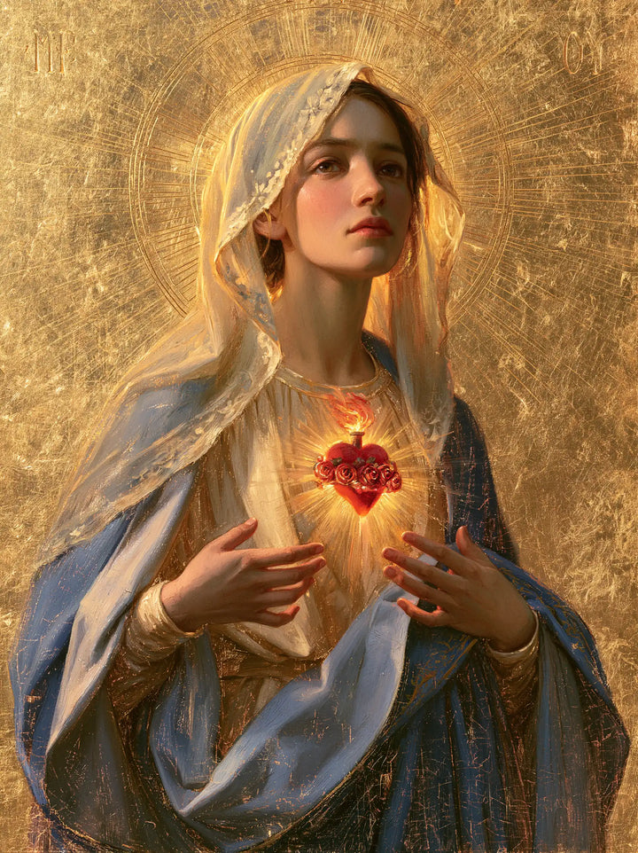 Le Cœur immaculé de Marie — Le Regard levé sous le voile brodé d’or