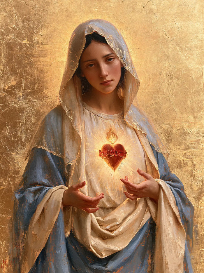 Le Cœur immaculé de Marie — Les Doigts ouverts dans le drapé nacré