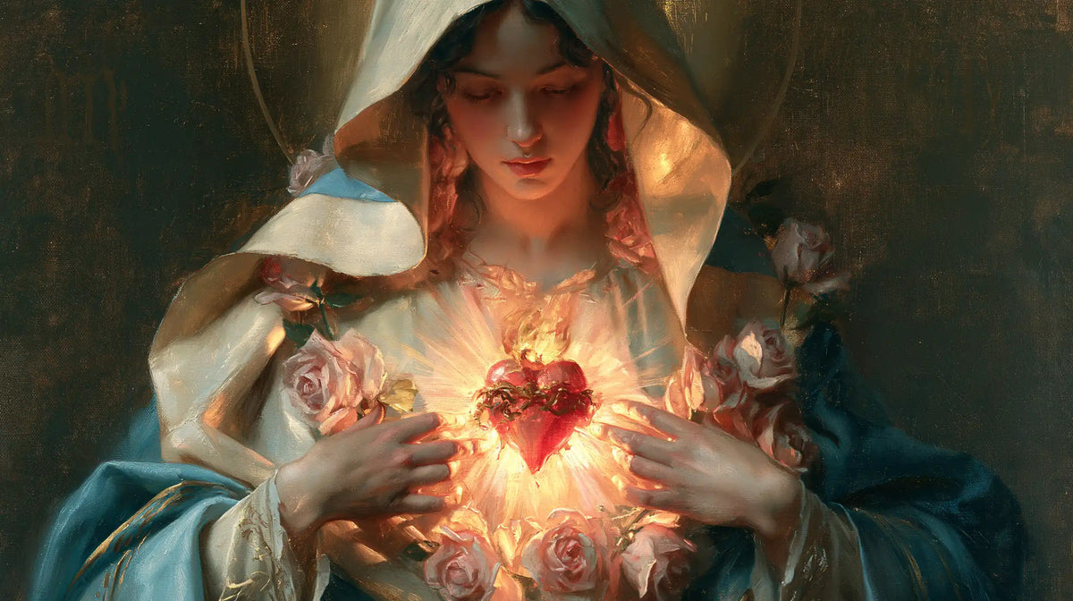 Le Cœur immaculé de Marie — Le Cœur en soleil entre les mains ouvertes