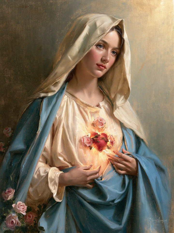 Le Cœur immaculé de Marie — Le Cœur rose au-dessus du manteau replié