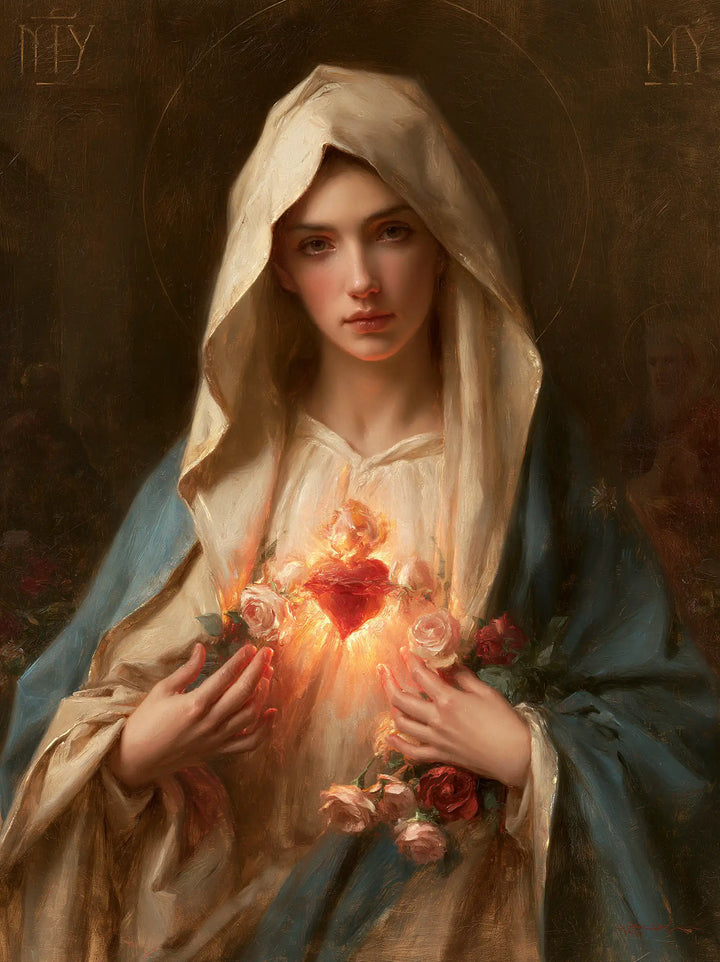 Le Cœur immaculé de Marie — La Guirlande claire entre les paumes ouvertes