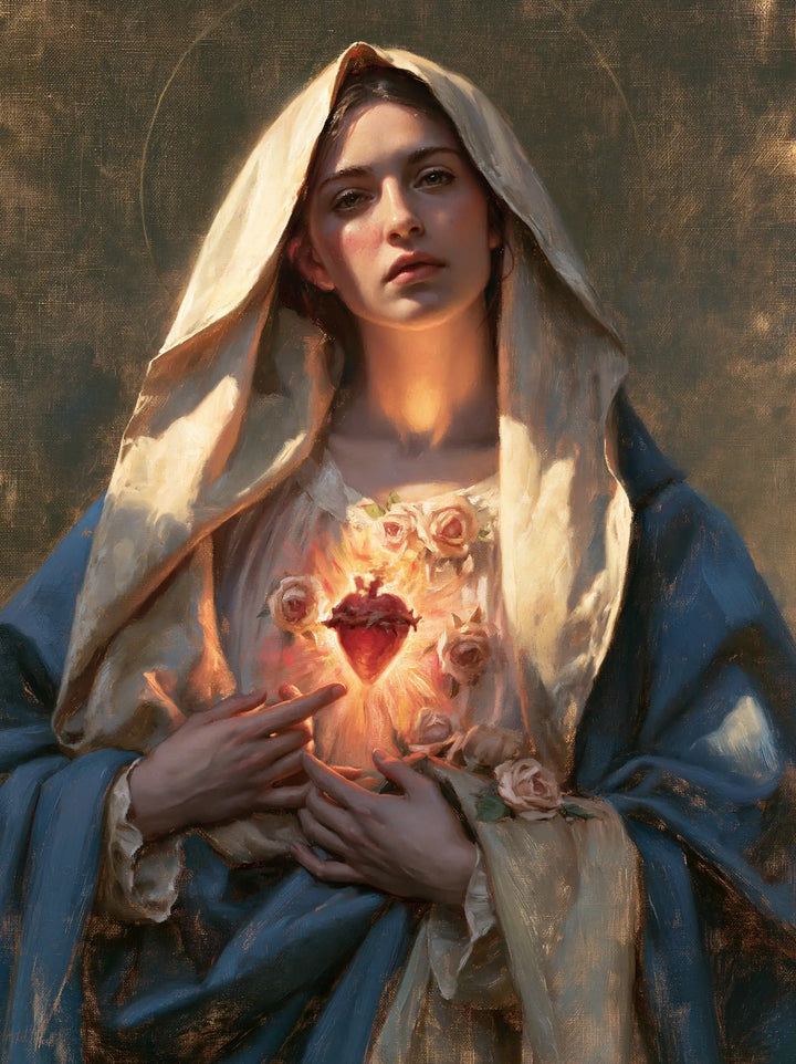 Le Cœur immaculé de Marie — Les Paumes posées dans le reflet du cœur