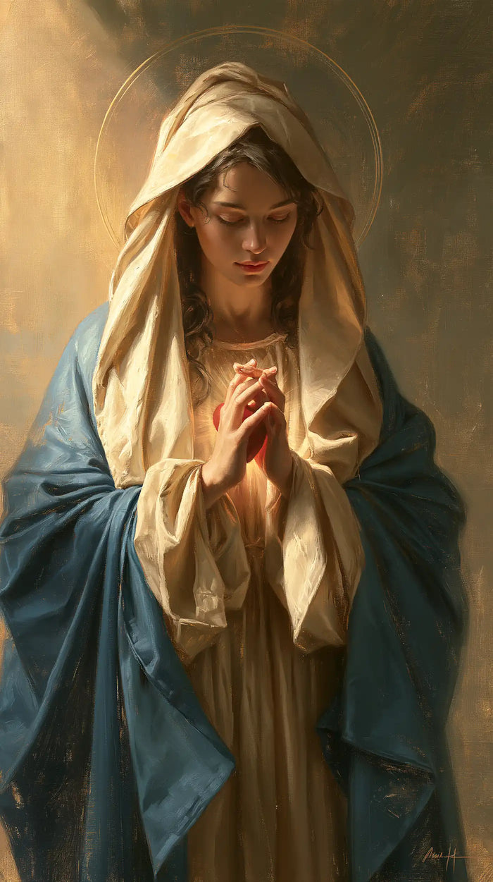 Le Cœur immaculé de Marie — Les Doigts levés dans le halo pâle