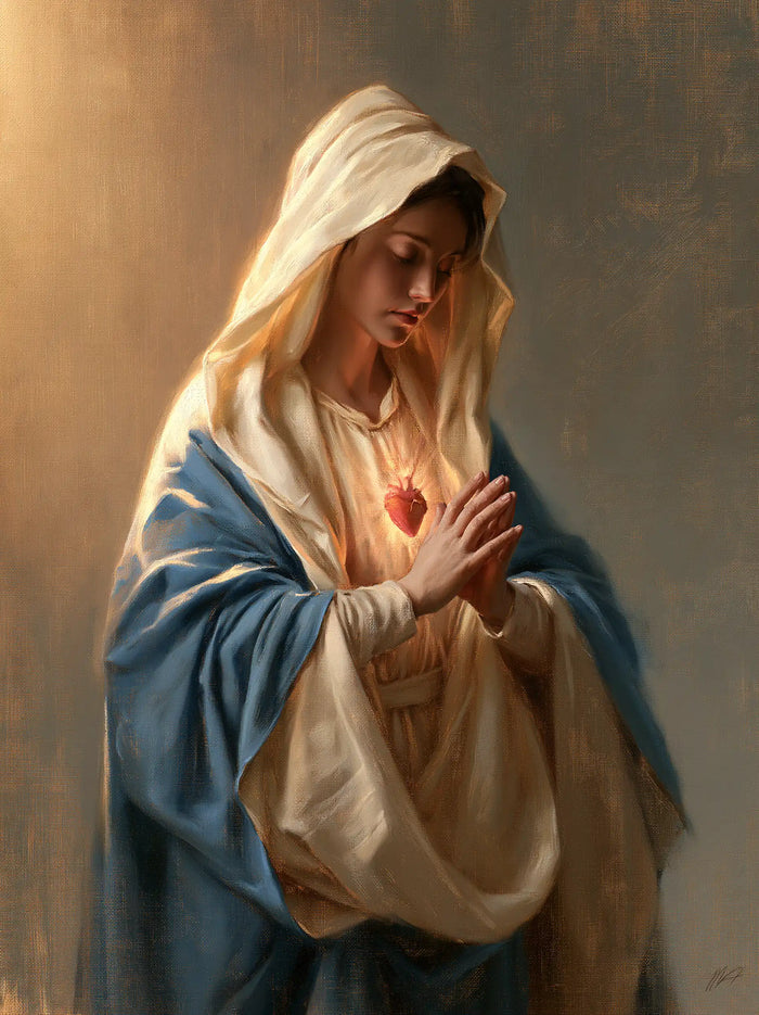 Le Cœur immaculé de Marie — Les Paumes jointes dans le jour de côté