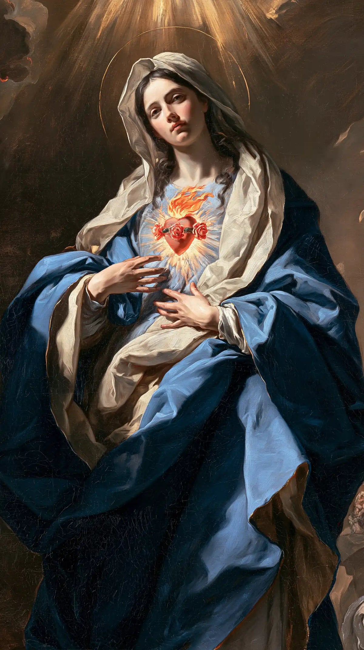 Le Cœur immaculé de Marie — Le Cœur rouge dans la cascade de plis clairs