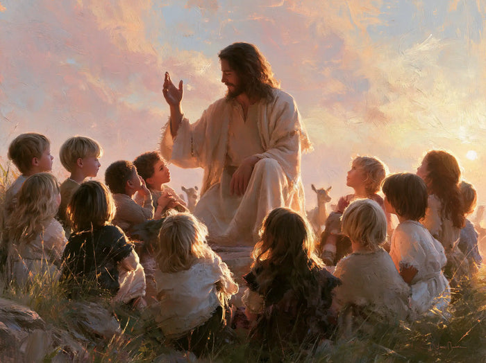 Jésus et les enfants — Le Geste clair sous les nuages pastel