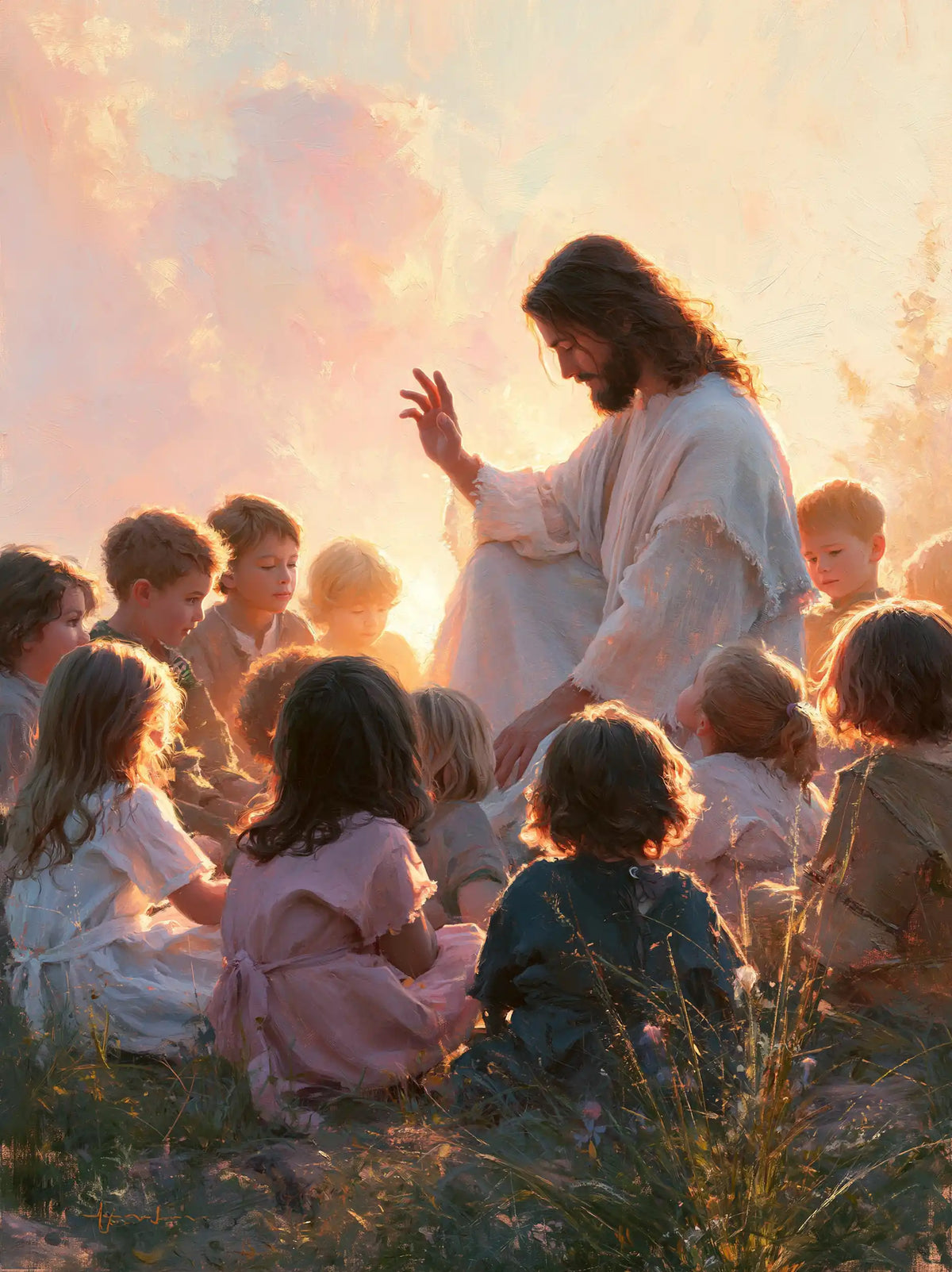 Jésus et les enfants — Les Petits Dos dans l’éclat du matin
