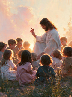 Jésus et les enfants — Les Petits Dos dans l’éclat du matin
